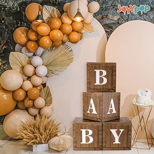 JOYYPOP Baby Boxes with Letters for Baby Shower, 4 Baby Balloon Boxes for Gender Reveal Teddy Bear Baby Shower Decorations Party( Wood)