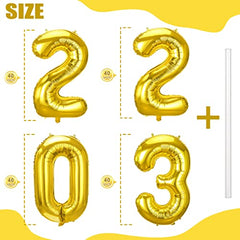 JOYYPOP 40 Inch Gold Number Balloon Foil Large Helium Number 2023 Balloon for Class of 2023 Graduation Birthday Anniversary Party Decorations
