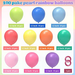 JOYYPOP Balloons Assorted Colors 100 Pcs Colorful Party Latex Balloons 12 Inch Pearlescent Rainbow Latex Balloons for Birthday Anniversary Baby Shower Party Decorations