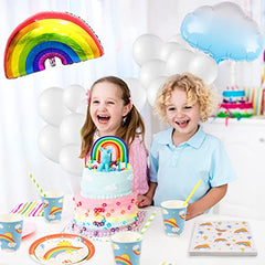 JOYYPOP Rainbow Birthday Party Decorations Serve 16, Including Paper Plates Cups Napkins Tablecloth Banner Balloons for Girls Rainbow Birthday Supplies