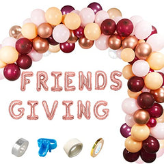 105Pcs Thanksgiving Balloon Garland Kit with Friendsgiving Rose Gold Foil Letter Balloons Pink White Burgundy Red Latex Balloon for Baby Shower Fall Thanksgiving Decorations