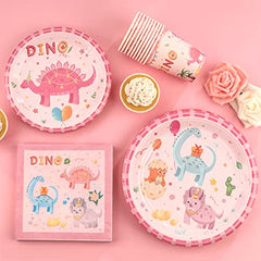 JOYYPOP Serve 24 Dinosaur Birthday Plates Cups and Napkins for Girls Birthday Party Supplies Decorations