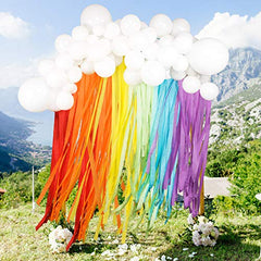 JOYYPOP Rainbow Party Decorations with White Balloon Garland and Rainbow Crepe Paper Streamers for Rainbow Baby Shower Rainbow Birthday Party
