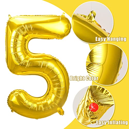 JOYYPOP 40 Inch Gold Number Balloons Foil Large Helium Number 5 Balloon for Birthday Anniversary Graduation Baby Shower Party Decorations