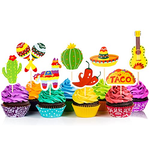 Fiesta Mexican Cupcake Toppers 48pcs Fiesta Cupcake Picks for Mexican Party Decoration, West Themed Party