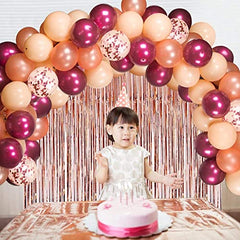 JOYYPOP Burgundy Balloons Garland 112pcs Thanksgiving Balloon Garland Kit with Tinsel Curtain Rose Gold Burgundy Balloons Arch Kit for Baby Shower Fall Thanksgiving Party Decorations