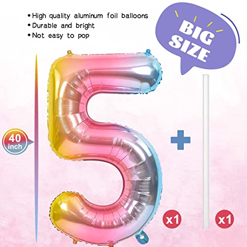 JOYYPOP 40 Inch Rainbow Number Balloon Foil Large Number 5 Balloon for Birthday Anniversary Baby Shower Unicorn Parties