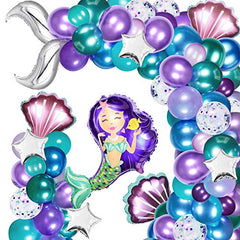 Mermaid Balloon Garland Kit 138pcs with Metallic Balloons Mermaid Tail Foil Balloons for Mermaid Birthday Party Decorations, Ocean Under the Sea Theme Party