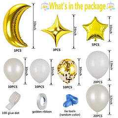 White Gold Balloon Garland Set with Moon and Star Balloons, Gold Confetti Balloons for Baby Shower Party Decorations Twinkle Twinkle Little Star Theme Party