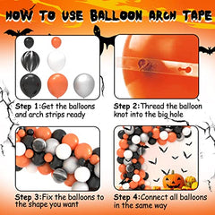 Halloween Balloon Garland, 109Pcs Halloween Balloon Arch Kit with Black Orange White Slivery Latex Balloons, 3D Bat Sticker for Halloween Party Decorations