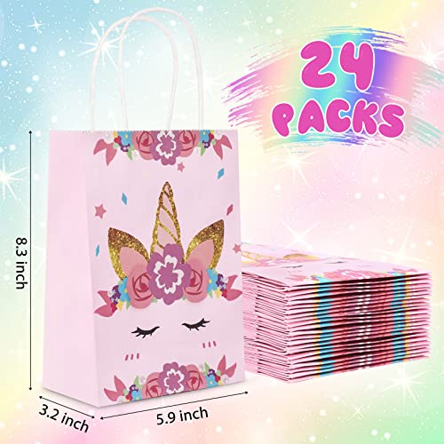 24Packs Unicorn Party Favor Bags, Pink Unicorn Gift Bags with Handles for Kids Birthday Party, Unicorn Birthday Party Supplies