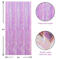 JOYYPOP Iridescent Transparent Purple Foil Fringe Curtain, Metallic Photo Booth Tinsel Backdrop Door Curtains for Wedding Birthday Baby Shower Bachelorette Party Decorations(4 Pack, 12ft x 8ft)