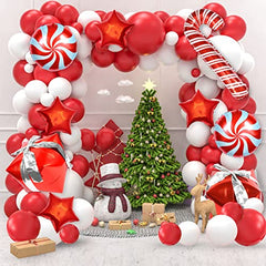 Christmas Balloon Garland Red and White Balloon Garland Kit with Christmas Red Candy Foil Balloons Gift Box for Christmas Party Decorations (Christmas Red)