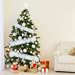JOYYPOP 39.6 Feet White Christmas Tinsel Garland Shiny Tree Tinsel Garland Metallic Garland Decorations for Christmas Holiday Party, 6.6 Feet,6 Pcs