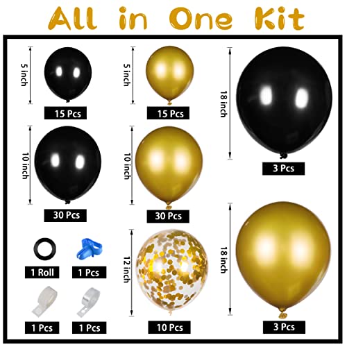 JOYYPOP Black and Gold Balloon Garland Arch Kit with 5 inch+10 inch+12 inch+18 inch Metallic Gold and Black Latex Confetti Balloons for Graduation Party New Year Anniversary Birthday