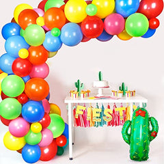 JOYYPOP 115pcs Fiesta Mexican Party Decorations with Colorful Rainbow Balloons, Fiesta Balloon Garland and Cactus Foil Balloon for Fiesta Mexican Party, Cinco De Mayo Party Decorations