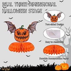 8 Pieces Halloween Honeycomb Centerpieces Decorations, Paper Fans Pumpkin Tombstone Skull Castle Halloween Party Decorations Supplies for Adults