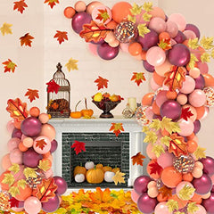 JOYYPOP 235PCS Thanksgiving Balloon Garland Kit, Fall Balloons Arch with Burgundy Red Orange Balloons and Artificial Maple Leaves for Autumn Birthday Baby Shower Thanksgiving Party Decoration