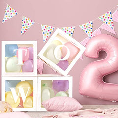 JOYYPOP Baby Boxes with 42pcs Letters(A-Z+Baby) for Baby Shower, Transparent Balloon Boxes Blocks for Gender Reveal, Bridal Shower, Birthday Party Decorations (White)