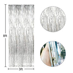 JOYYPOP Silver Foil Fringe Curtain, Metallic Photo Booth Backdrop Tinsel Door Curtains for Wedding Birthday Bridal Shower Baby Shower Bachelorette Christmas Party Decorations(4 Pack, 8ft x 3ft)