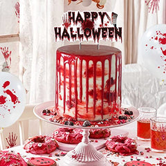 JOYYPOP Halloween Decorations 35 Pack, Halloween Party Decorations with Banner, Bloody Handprint Balloons, Cupcake Toppers, Cake Topper, Stickers, Tablecloth for Halloween Party Decorations