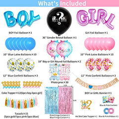 JOYYPOP Gender Reveal Party Supplies 105 Pieces Baby Gender Reveal Decorations kit with 36'' Gender Reveal Balloon, Pink and Blue Balloons, Boy or Girl Gender Reveal Banner, He or She Cake Toppers