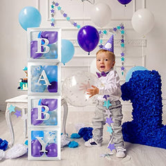 JOYYPOP Baby Boxes with Letters for Baby Shower, 4 Transparent Balloon Boxes with 16 Letters for Boys & Girls Birthday, Gender Reveal Decorations and Wedding Party(Silver)