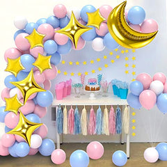 Moon and Star Balloons, 84PCS Pink Blue Balloon Garland Kit with Star Garlands for Twinkle Twinkle Little Star Gender Reveal Party Supplies Decorations