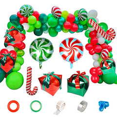 Christmas Balloon Garland 103PCS Red and Green Balloon Garland Kit with Christmas Red Green Candy Foil Balloons Gift Box for Christmas Party Decorations