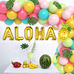 Aloha Balloons for Luau Party Decorations 107pcs Tropical Balloon Garland Kit with Aloha Pineapple Balloons and Tropical Leaves for Hawaii Theme Party