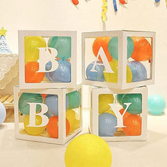 Baby Boxes with Letters for Baby Shower, 4 Transparent Balloon Boxes with 16 Letters for Boys & Girls Birthday, Gender Reveal Decorations Boxes and Wedding Party(White)