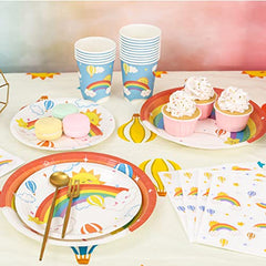 JOYYPOP Rainbow Birthday Party Decorations Serve 16, Including Paper Plates Cups Napkins Tablecloth Banner Balloons for Girls Rainbow Birthday Supplies