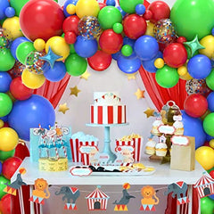JOYYPOP Carnival Circus Balloon Arch Garland Kit, 146 Pcs Red Blue Yellow Green Colorful Balloon Garland and Star Foil Balloons for Boy and Girl Birthday Party Carnival Theme Party Decorations