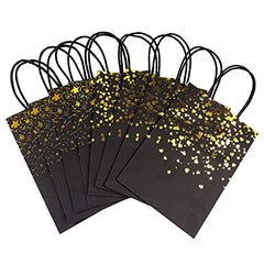 Small Black Gold Gift Bags 24pcs Paper Bags with Handles for Birthday, Wedding, Bridal, Black and Gold Party Decorations (8.5 x 6.3 x 3.15inch)