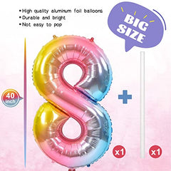 JOYYPOP 40 Inch Rainbow Number Balloon Foil Large Number 8 Balloon for Birthday Anniversary Baby Shower Unicorn Parties