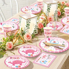 JOYYPOP Serve 24 Dinosaur Birthday Plates Cups and Napkins for Girls Birthday Party Supplies Decorations