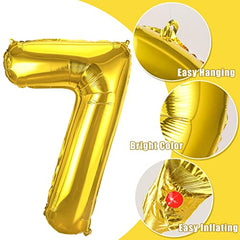 JOYYPOP 40 Inch Gold Number Balloons Foil Large Helium Number 7 Balloon for Birthday Anniversary Graduation Baby Shower Party Decorations