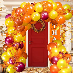 JOYYPOP Fall Balloon Garland Arch Kit with Burgundy Orange Balloons and Artificial Maple Leaves Vine for Fall Woodland Autumn Birthday Thanksgiving Party Decorations