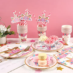 JOYYPOP Serve 25 Unicorn Party Supplies Including Unicorn Plates Tablecloth Napkins for Baby Girl Birthday Decorations