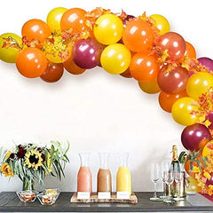 JOYYPOP Fall Balloon Garland Arch Kit with Burgundy Orange Balloons and Artificial Maple Leaves Vine for Fall Woodland Autumn Birthday Thanksgiving Party Decorations 60pcs