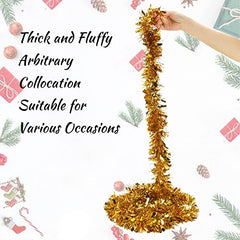 JOYYPOP 39.6 Feet Gold Christmas Tinsel Garland Shiny Tree Tinsel Garland Metallic Garland Decorations for Christmas Holiday Party, 6.6 Feet,6 Pcs