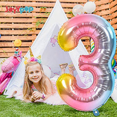 JOYYPOP 40 Inch Rainbow Number Balloon Foil Large Number 3 Balloon for Birthday Anniversary Baby Shower Unicorn Parties