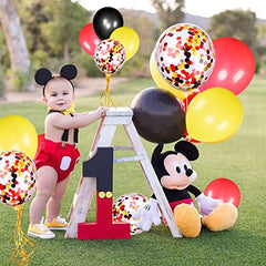JOYYPOP Black Red Yellow Latex Balloons with Confetti Balloons for Baby Shower Mouse Brithday Party (80 Packs)