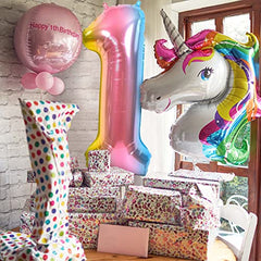 JOYYPOP 40 Inch Rainbow Number Balloon Foil Large Number 1 Balloon for Birthday Anniversary Baby Shower Unicorn Parties