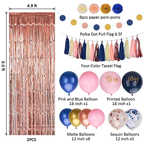 JOYYPOP 77 Pcs Gender Reveal Decorations, Baby Gender Reveal Party Supplies with Boy or Girl Balloons, He or She Backdrop and Banner for Gender Reveal Party