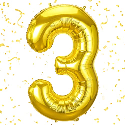 JOYYPOP 40 Inch Gold Number Balloons Foil Large Helium Number 3 Balloon for Birthday Anniversary Graduation Baby Shower Party Decorations