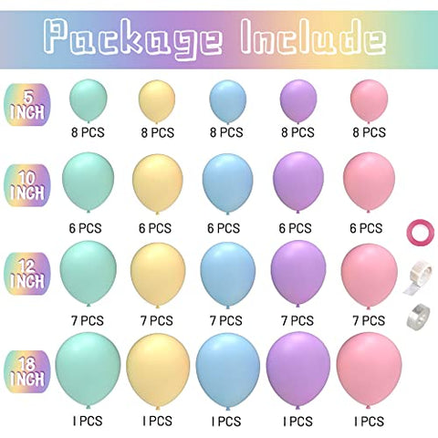 JOYYPOP Pastel Balloons 110 Pcs Pastel Balloon Garland Kit Different Sizes 5 10 12 18 Inch Pastel Rainbow Balloons for Baby Shower Wedding Party Decorations