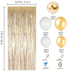JOYYPOP White Gold Balloon Garland Kit with Gold Tinsel Curtain White Gold Balloons for White and Gold Wedding Birthday Party