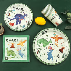JOYYPOP Serve 24 Dinosaur Birthday Plates Cups and Napkins for Boys Birthday Party Supplies Decorations