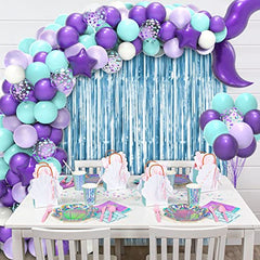 JOYYPOP Mermaid Balloon Garland Kit 121pcs with Mermaid Tail Foil Balloons, Light Blue Foil Fringe Curtain for Mermaid Ocean Theme Party Under The Sea Party Decorations(purple)